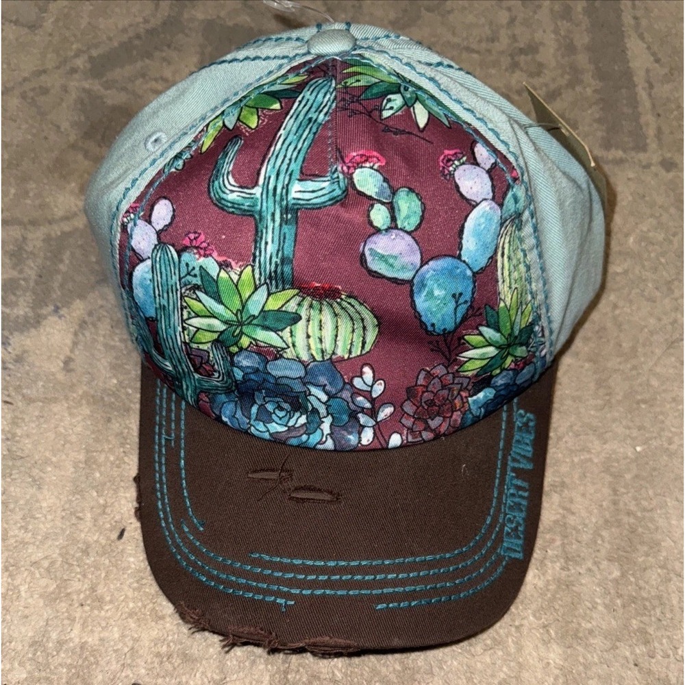 Catchfly Southwestern Distressed Hat Adjustable Womens Blue brown Adj‎ New